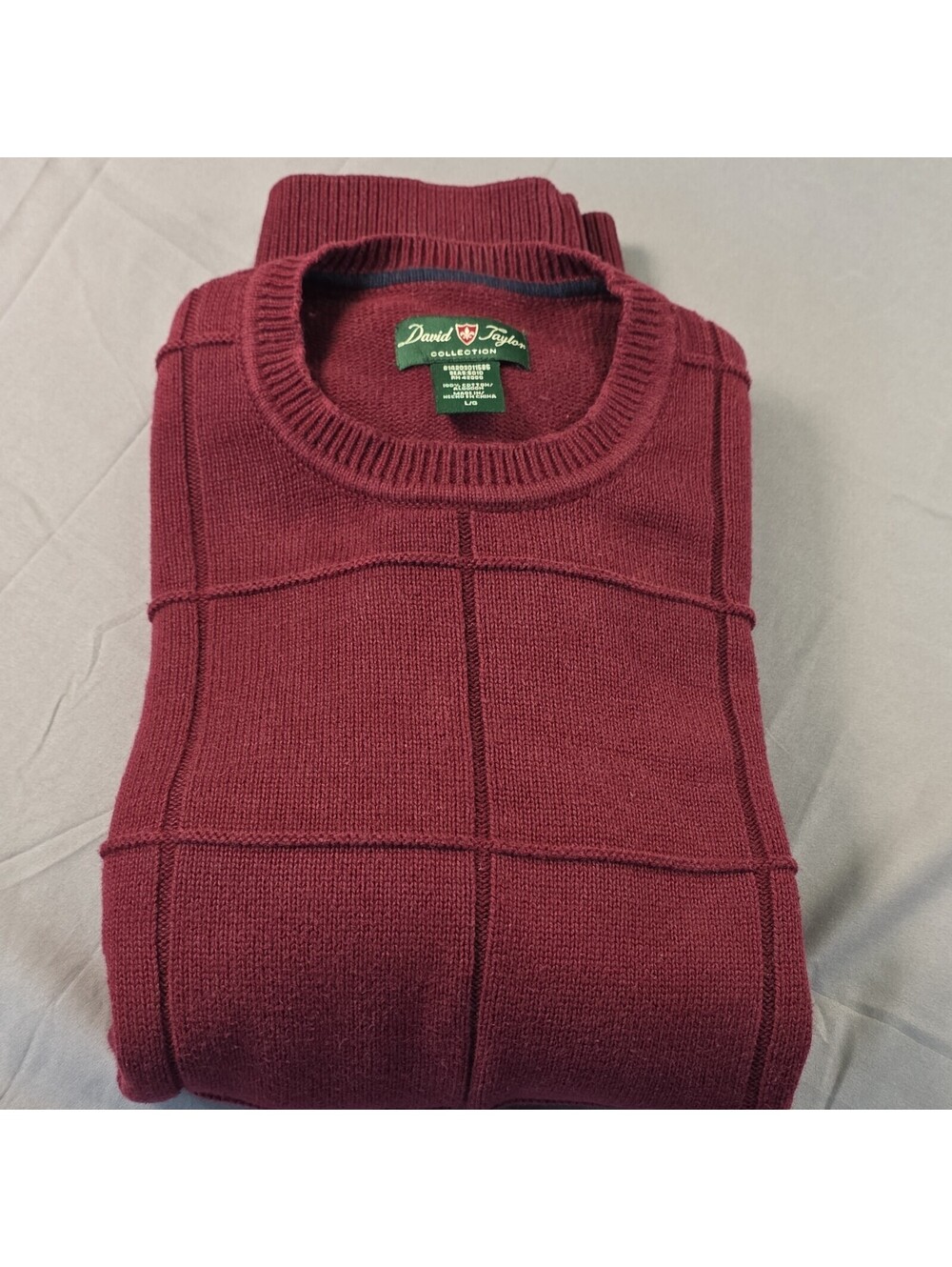 David Taylor Burgundy Check Knit Crew Neck  Sweater L